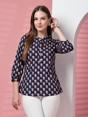 PRISTYLE Party Floral Print Women Dark Blue Top