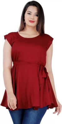 SAIOM Casual Solid Women Maroon Top