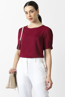 VAN HEUSEN Formal Solid Women Maroon Top