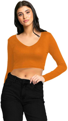 THE BLAZZE Casual Solid Women Orange Top