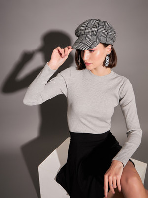 SASSAFRAS Casual Solid Women Grey Top