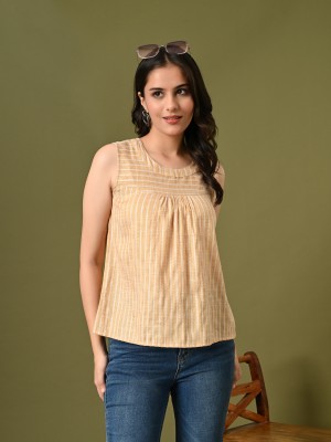 DECKEDUP Casual Printed Women Beige Top