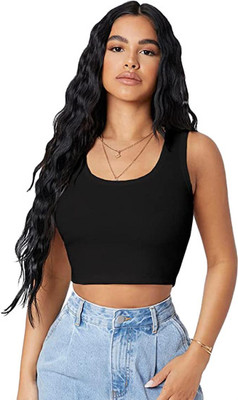 Raabta Fashion Casual Solid Women Black Top