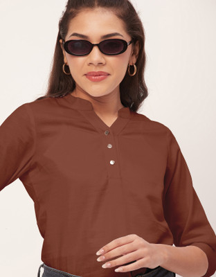 moomaya Casual Solid Women Brown Top