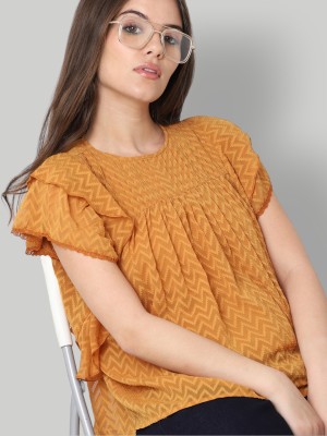 ONLY Casual Self Design Women Yellow Top
