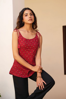 VBUYZ Party Printed Women Maroon Top