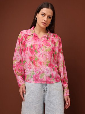PURVAJA Casual Printed Women Pink Top