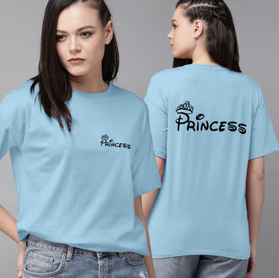 hkCreation Printed, Typography Women Round Neck Blue T-Shirt