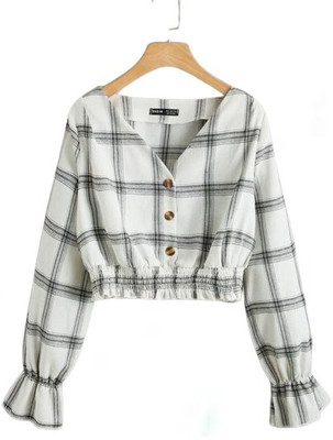 AKSHA CREATION Casual Checkered Women Black, White, Grey Top