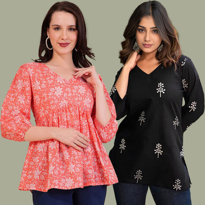 Dream Beauty Fashion Casual Printed Women Pink, Black Top