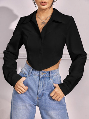 Leriya Fashion Casual Self Design Women Black Top