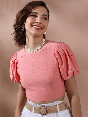 Tokyo Talkies Casual Solid Women Pink Top