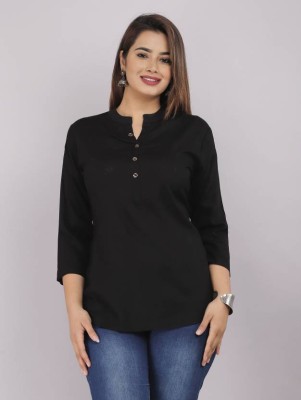 STYLE GRID Casual Solid Women Black Top