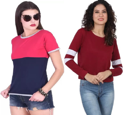 RYTE STYLE Casual Color Block Women Multicolor, Black Top