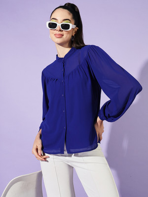 SLENOR Formal Solid Women Blue Top