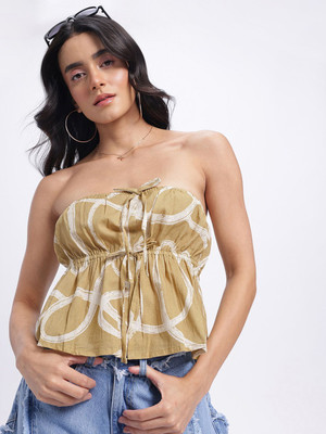 Glitchez Casual Printed Women Beige Top