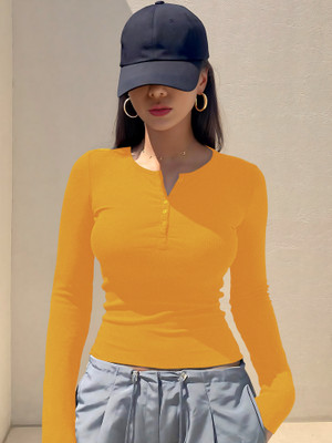 NAVYANKAA Casual Self Design Women Yellow Top
