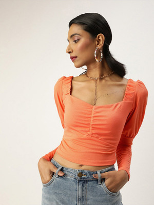 VENI VIDI VICI Casual Solid Women Orange Top