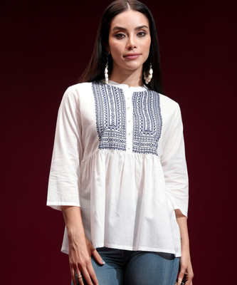 Vishudh Casual Printed Women White Top