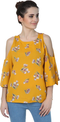 Rangmor Casual 3/4 Sleeve Floral Print Women Yellow Top