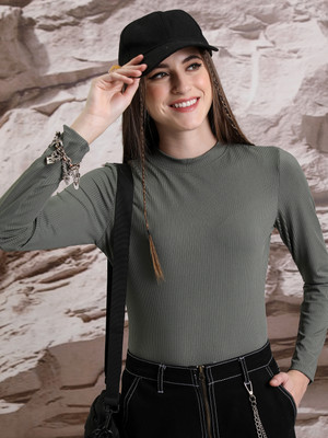 Tokyo Talkies Casual Solid Women Grey Top