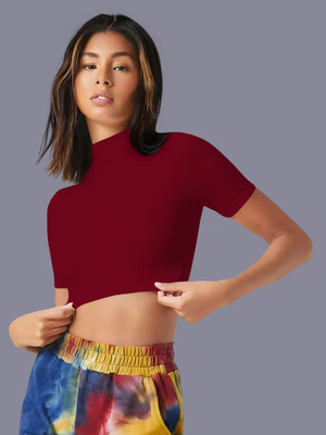 NAVYANKAA Casual Solid Women Maroon Top