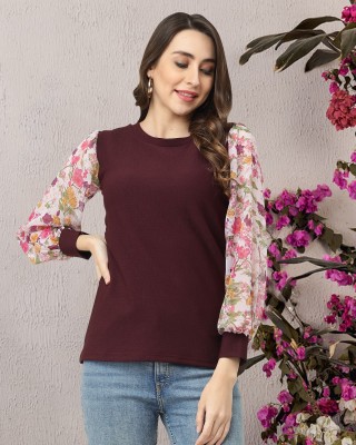 HASMI TRENDZ Casual Printed Women Maroon Top