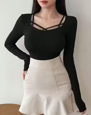 HASTAF Casual Solid Women Black Top