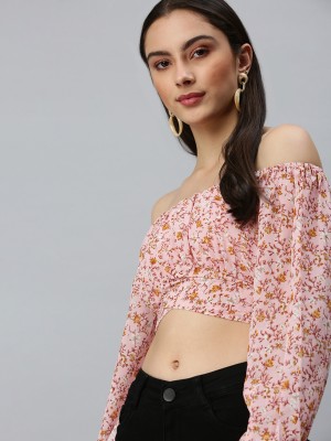 Showoff Casual Printed Women Pink Top