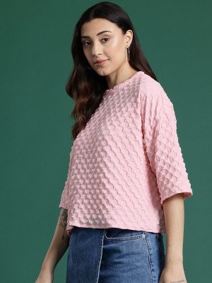 Rahi Trendz Casual Self Design Women Pink Top