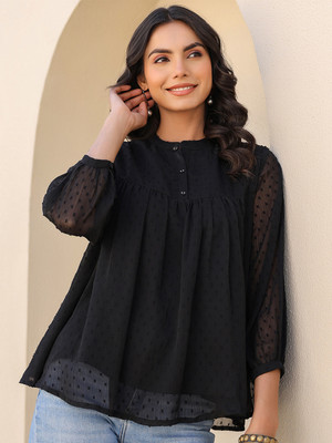 Janasya Casual Solid Women Black Top