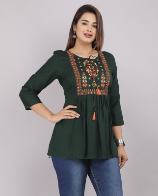 RNfab Casual Embroidered Women Green Top