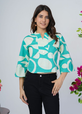 Threadflix Party Geometric Print Women Yellow Top