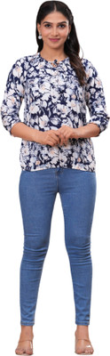 Pittra4ever Casual Floral Print Women Blue, White Top
