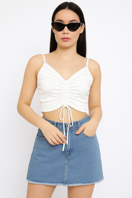 SLENOR Casual Solid Women White Top