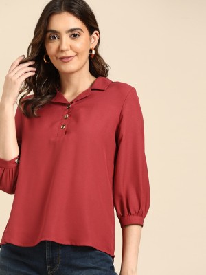 all about you Casual Solid Women Maroon Top
