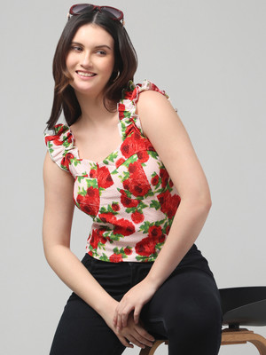 clobug Casual Printed Women Red Top
