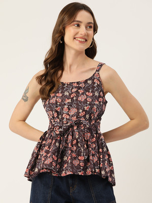 Feranoid Retail Casual Floral Print Women Black Top