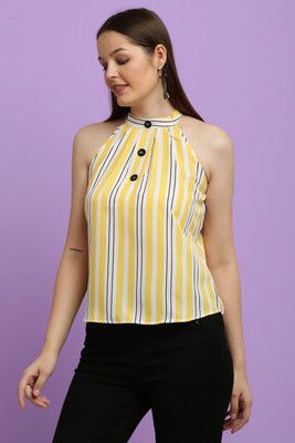 CLOTHINK India Casual Printed Women Yellow, White, Black Top