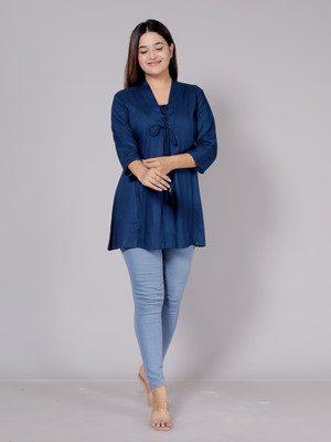 YELLOW FAB Casual Solid Women Blue Top