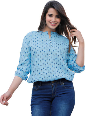 FASHION FALCON Party Polka Print Women Blue Top