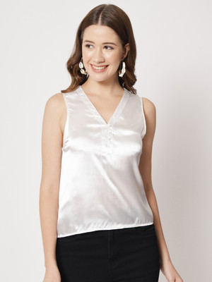 CHARMGAL Casual Solid Women White Top