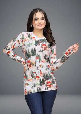 VGHC FASHION Casual Printed Women Dark Green Top