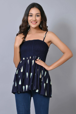 VYMO Casual Printed Women Dark Blue Top