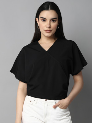 METRONAUT Casual Solid Women Black Top