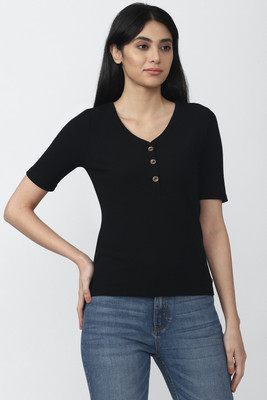 VAN HEUSEN Casual Solid Women Black Top