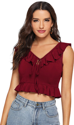 Dhruvil Impex Casual Solid Women Maroon Top