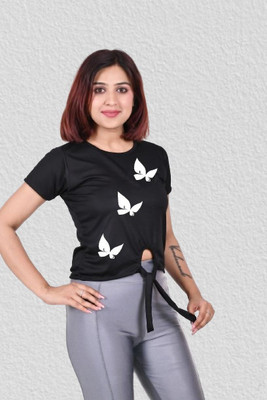 HouseOfCommon Casual Printed Women Black Top