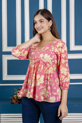 HouseOfCommon Party Printed Women Orange, Pink Top