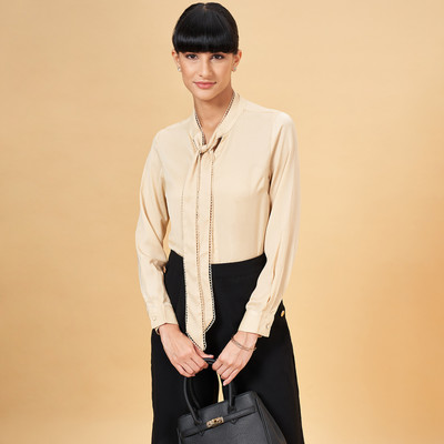 Annabelle by Pantaloons Formal Solid Women Beige Top